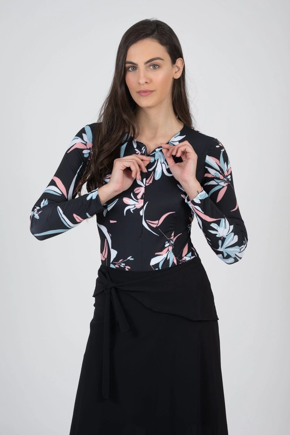 Black Leaf Swim and Sport Bodysuit(with Skirted Shorts) - Image 2