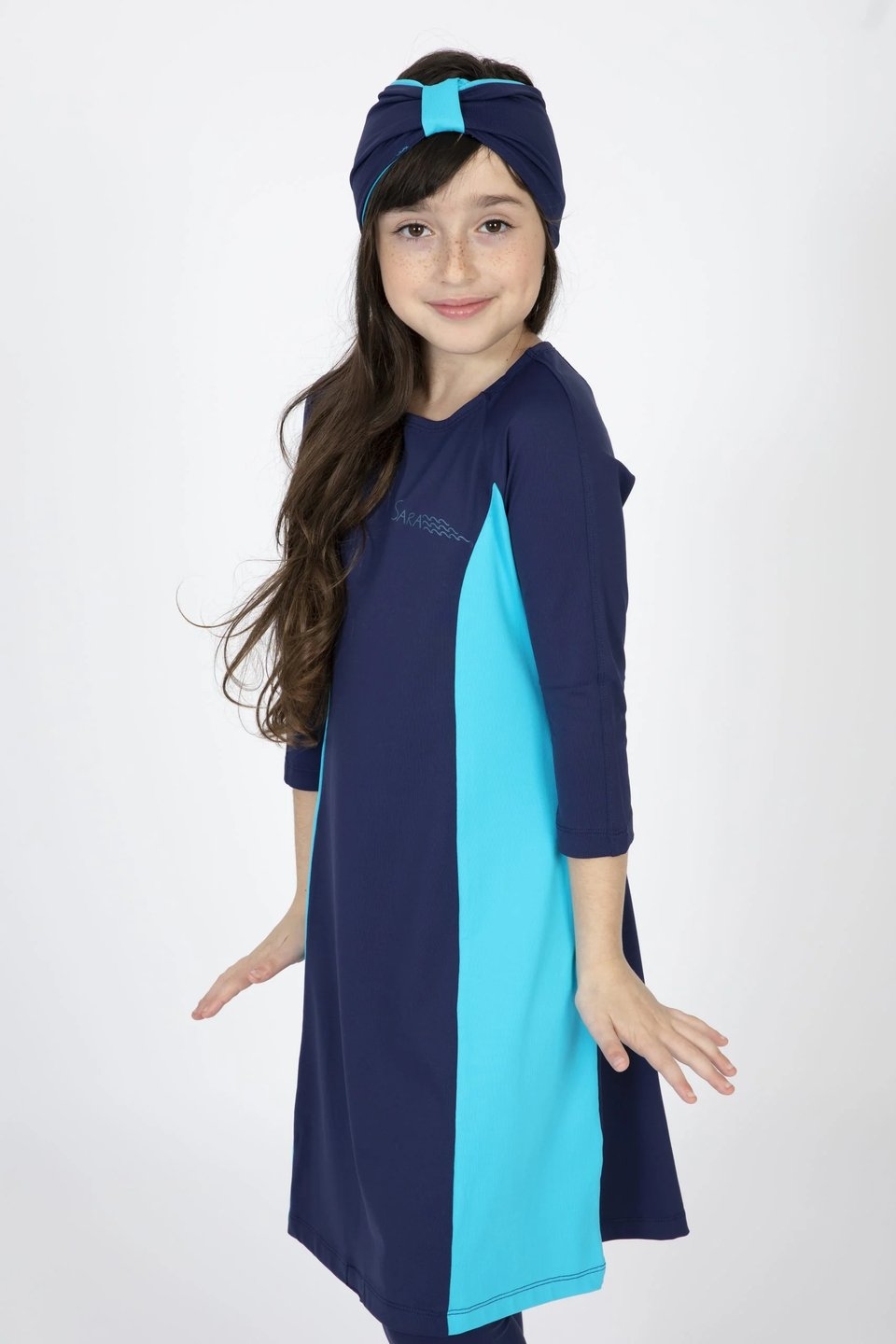 Girls Blue and Light Blue Tunic Swim Set - Image 4