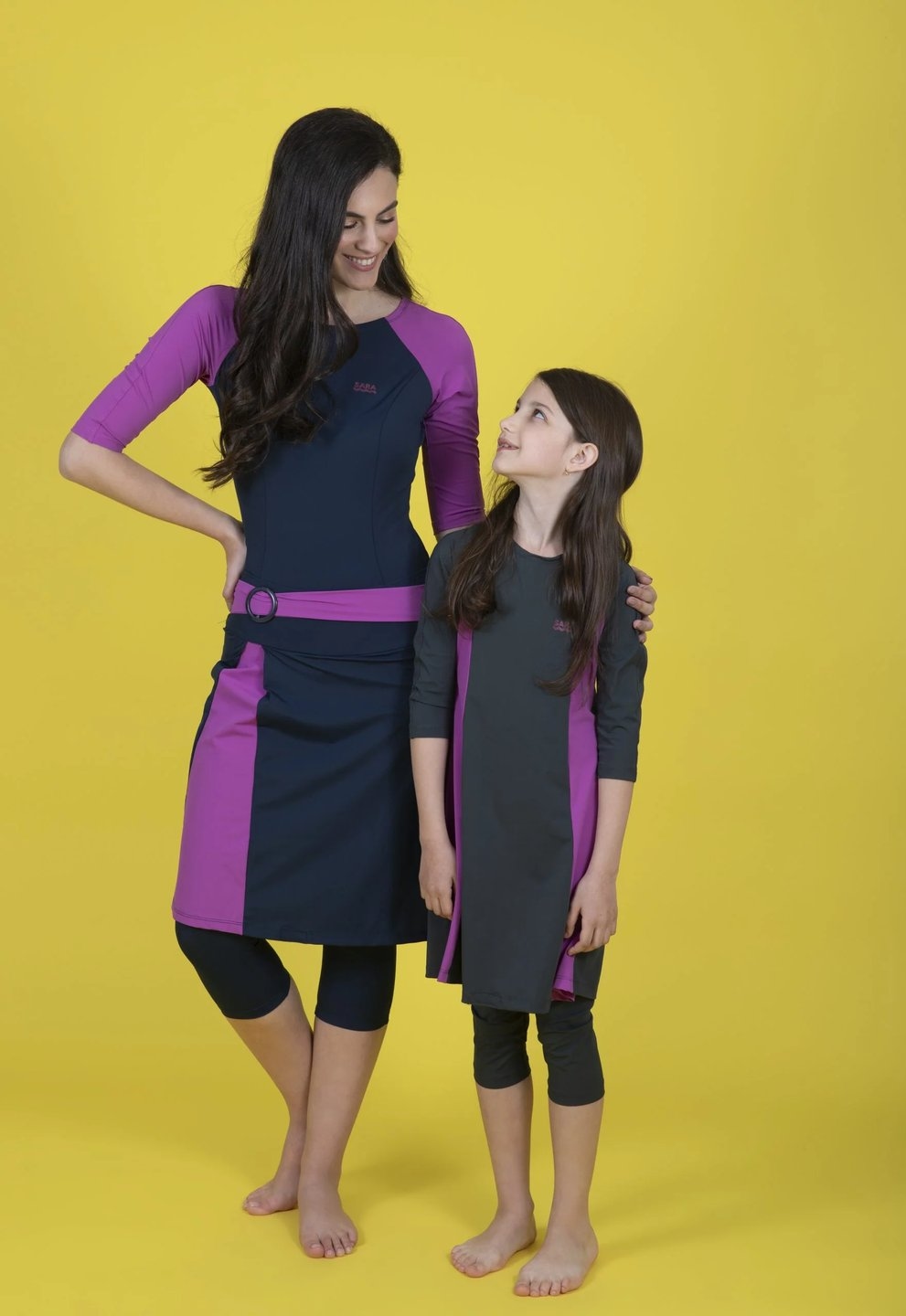 Girls Gray and Purple Tunic Swim Set - Image 3