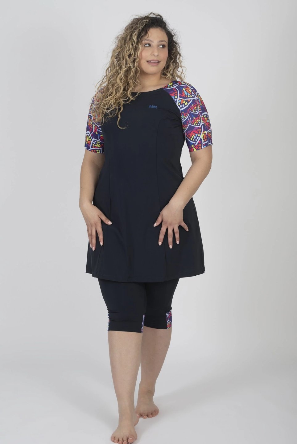 Colorful Leaves Short Sleeve Tunic for Swim and Sport - Image 2