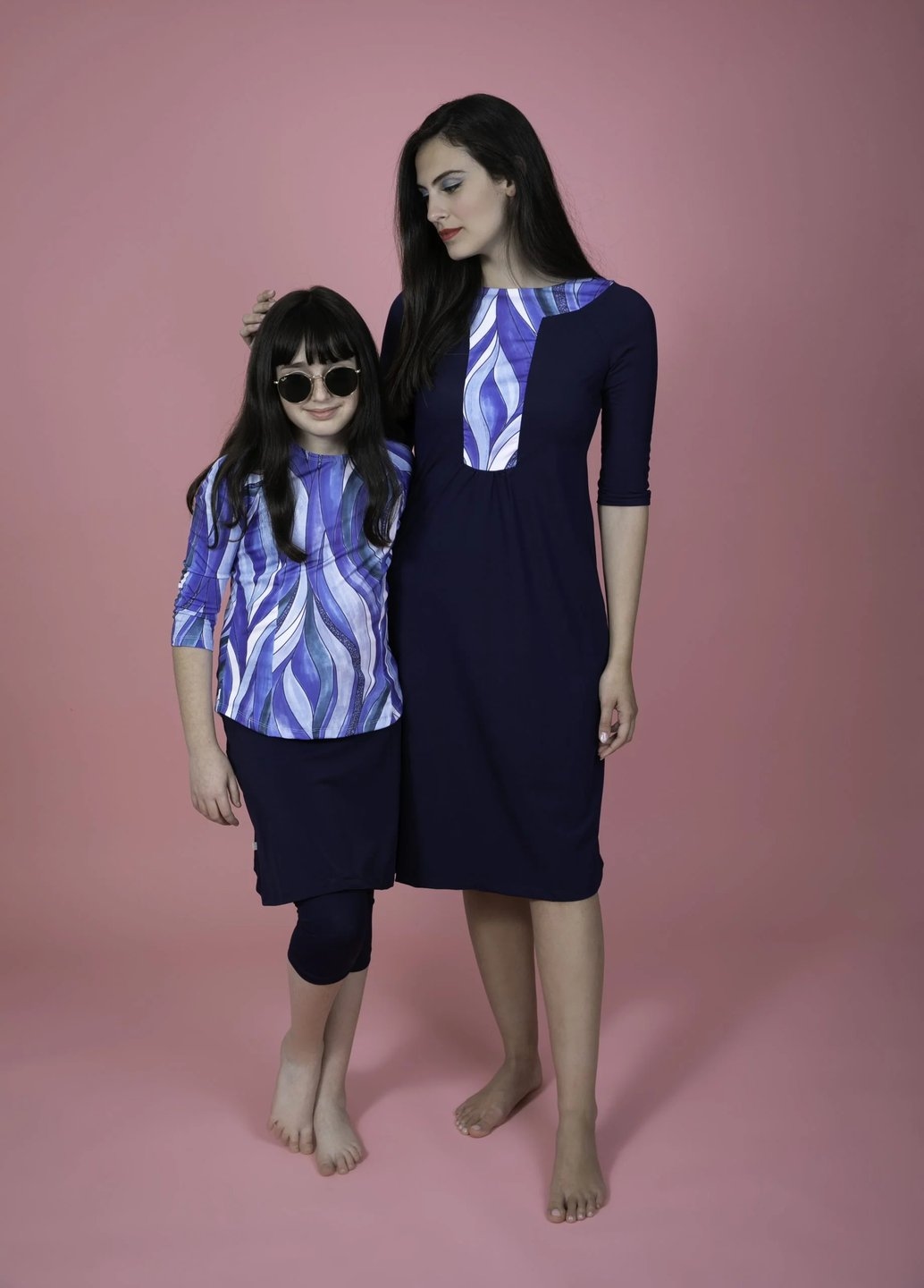 Girls Blue Sea Waves Top and Skirt Swim Set - Image 3