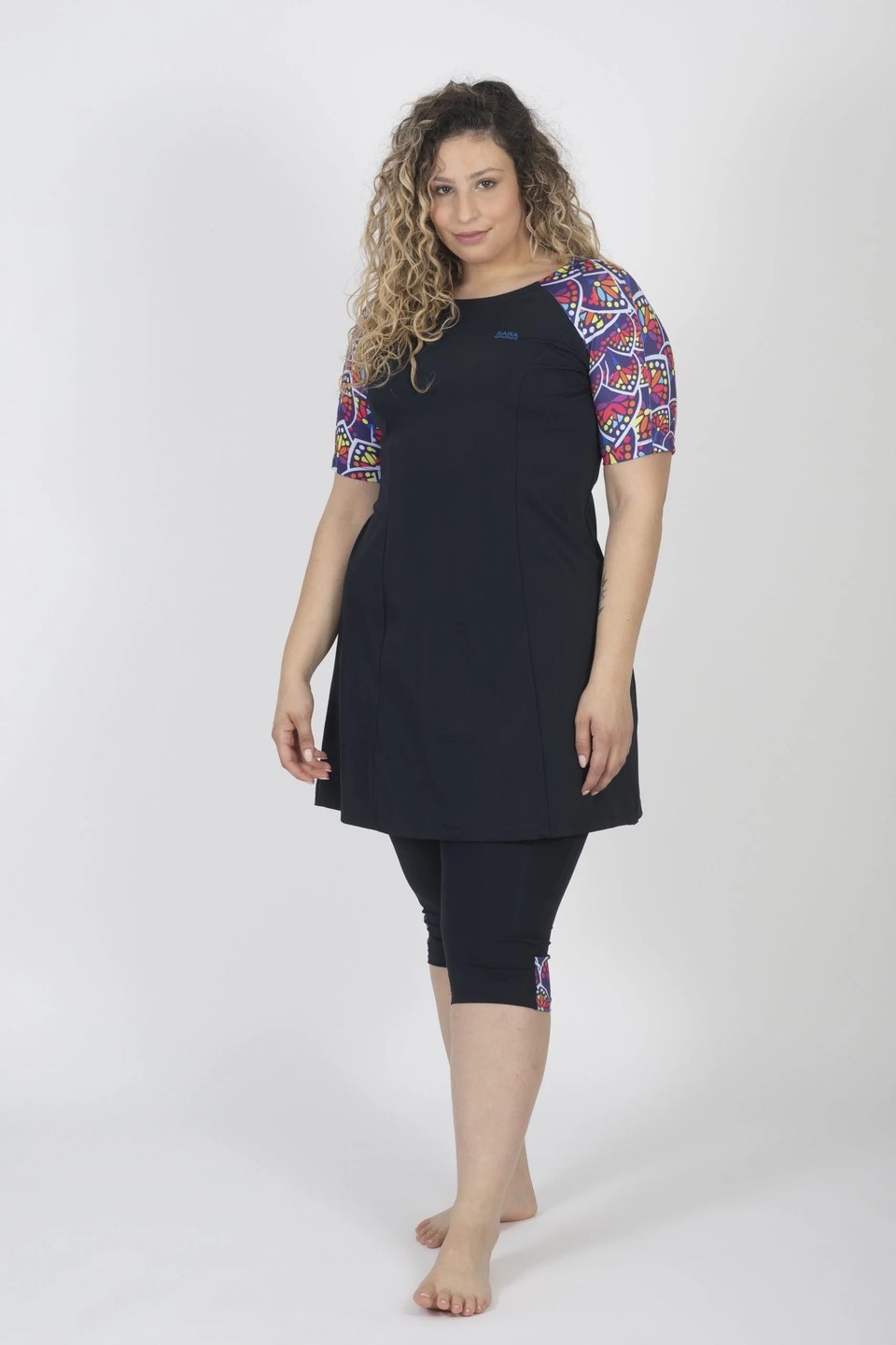 Colorful Leaves Short Sleeve Tunic for Swim and Sport - Image 1