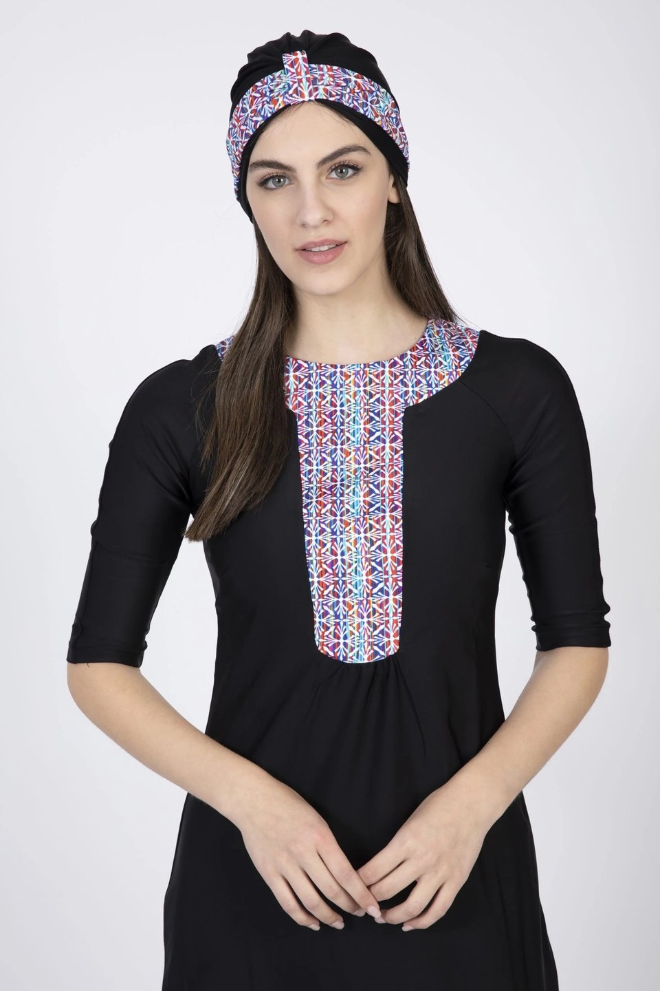 Black Ethnic Swim Set with Colorful Stained Glass Print - Image 3