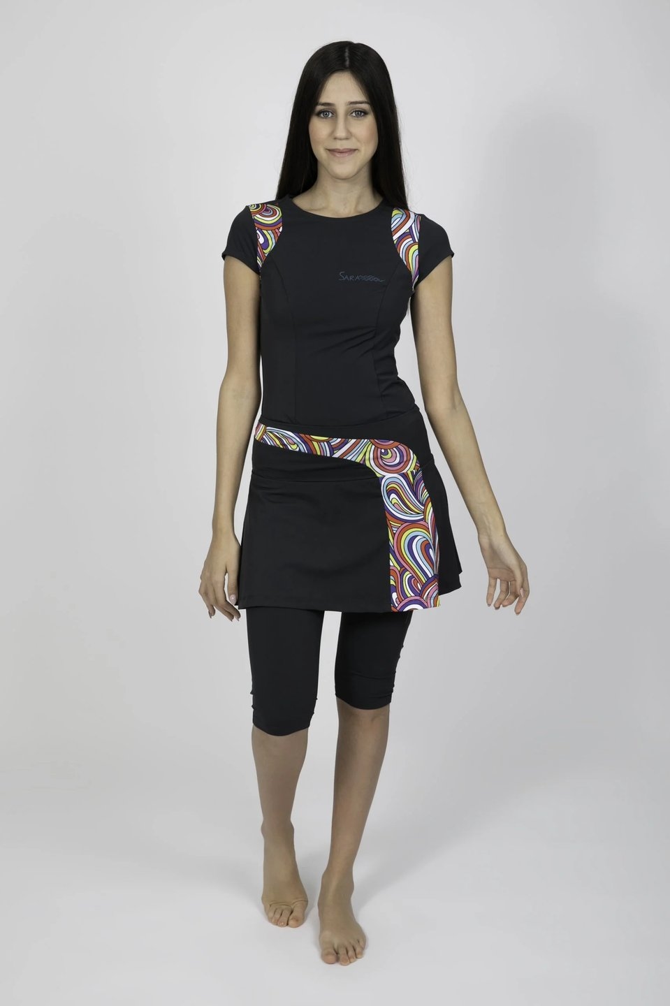 Dark Gray Tennis Style Set with Colorful Rainbow Pattern - Image 2