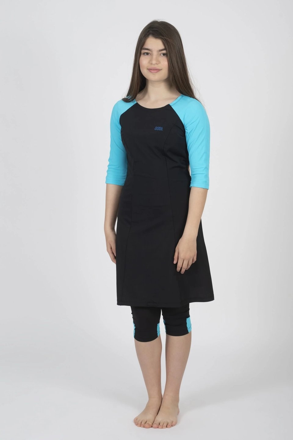 Black and Light Blue Long Sleeve Tunic for Swim and Sport - Image 5