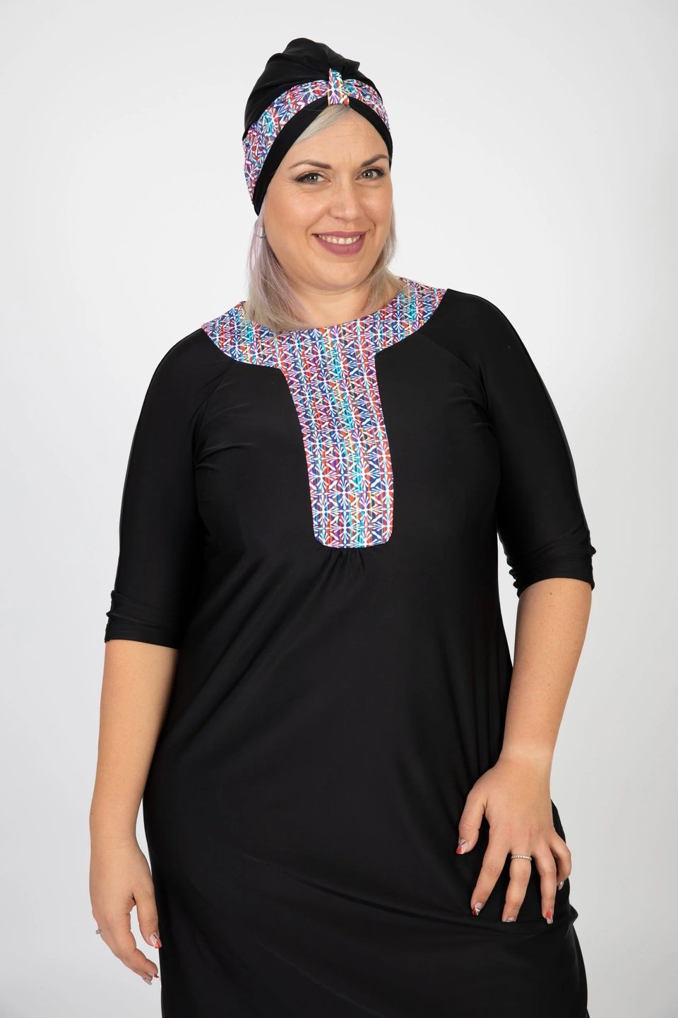 Black Ethnic Swim Set with Colorful Stained Glass Print - Image 6
