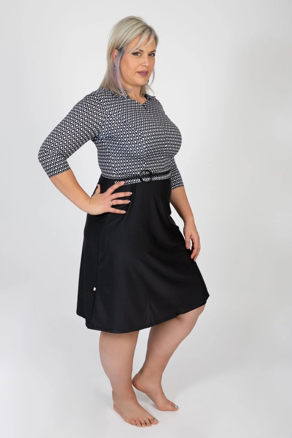 Turban Swim Dress – Black and White - Image 4