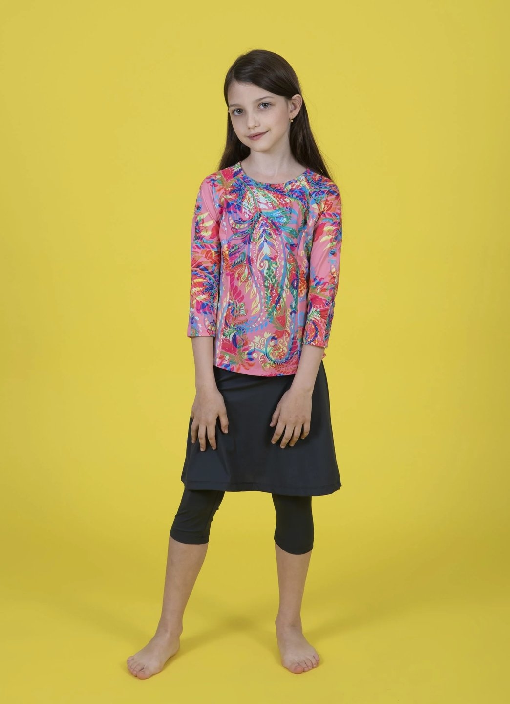 Girls Gray and Pink Cashmere Top and Skirt Swim Set - Image 1