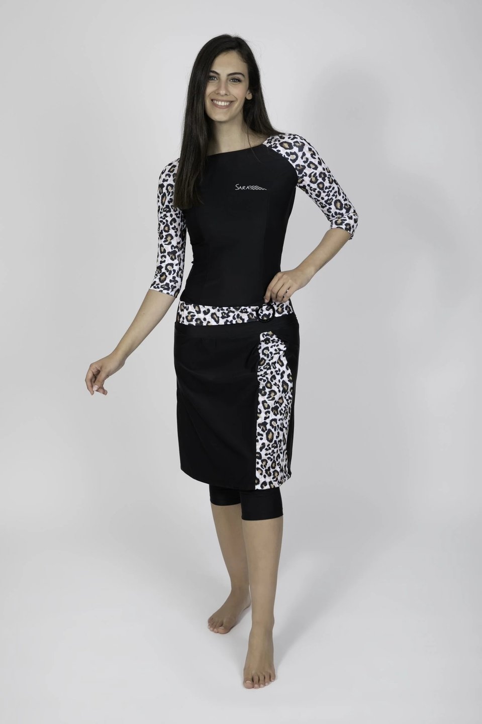 Black Buckle Swim Set with Leopard Print - Image 4