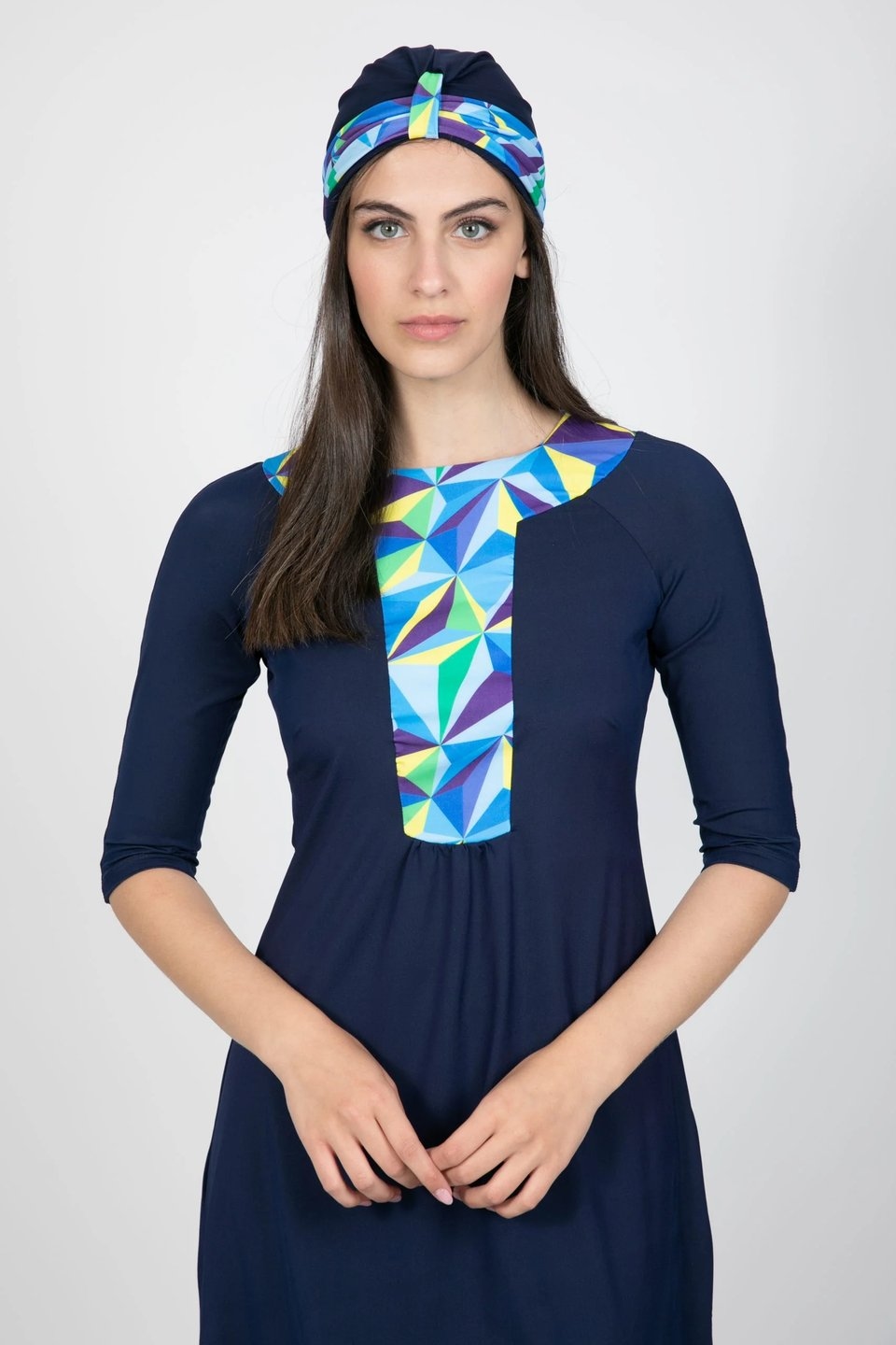 Blue Ethnic Geometric Modest Swimwear - Image 2