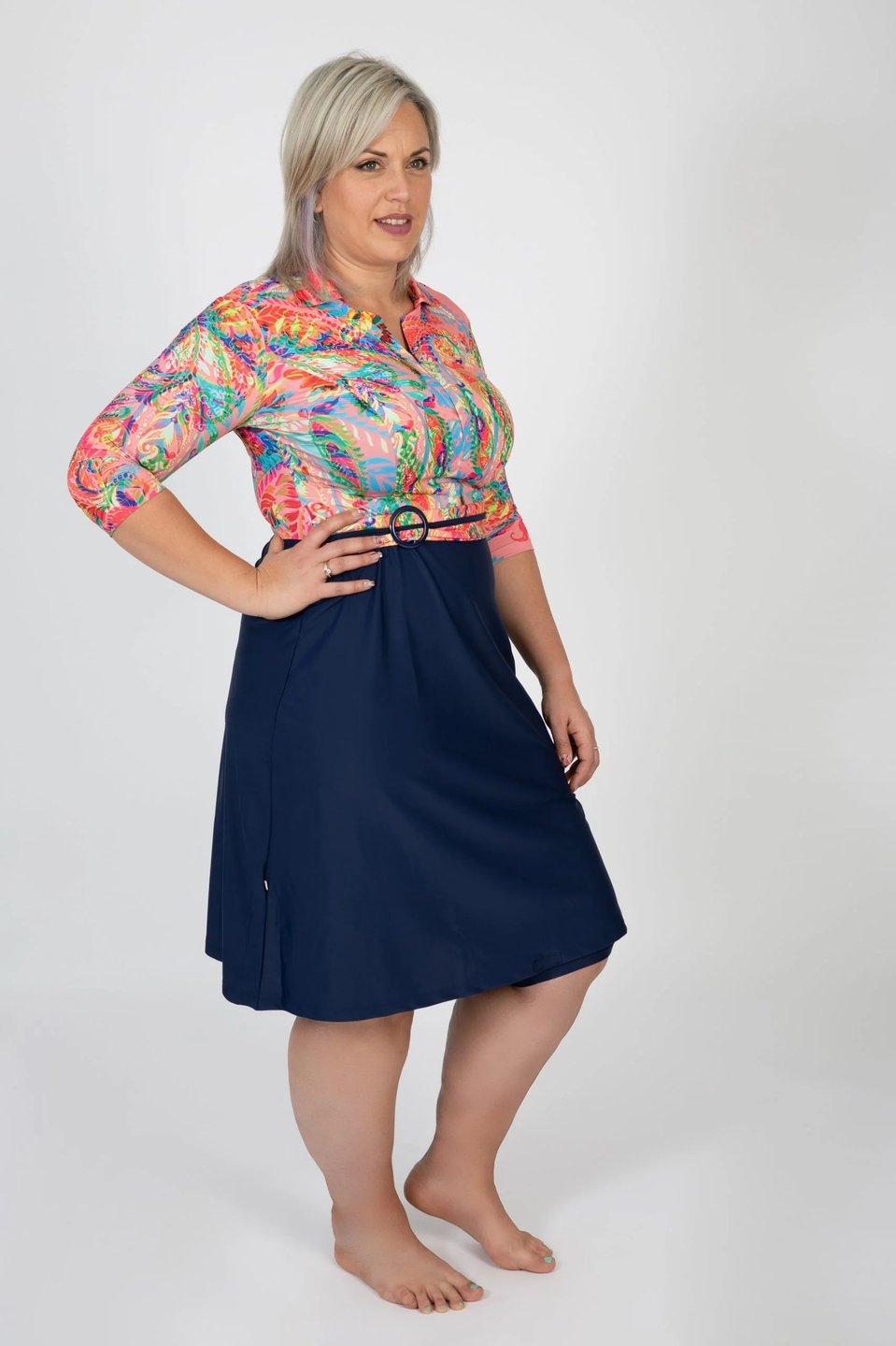 Turban Swim Dress Blue and Pink Cashmere - Image 7