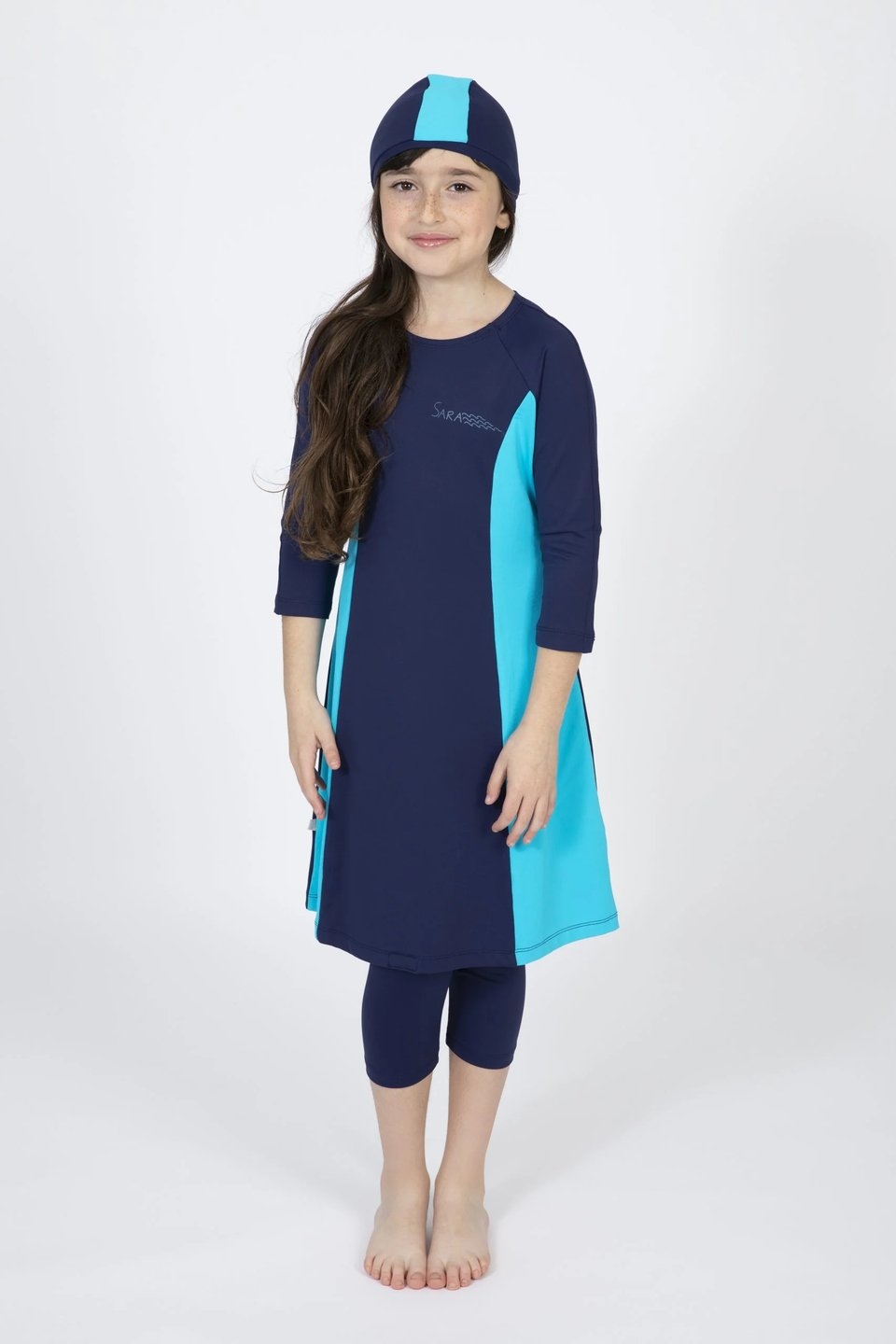 Girls Blue and Light Blue Tunic Swim Set - Image 3