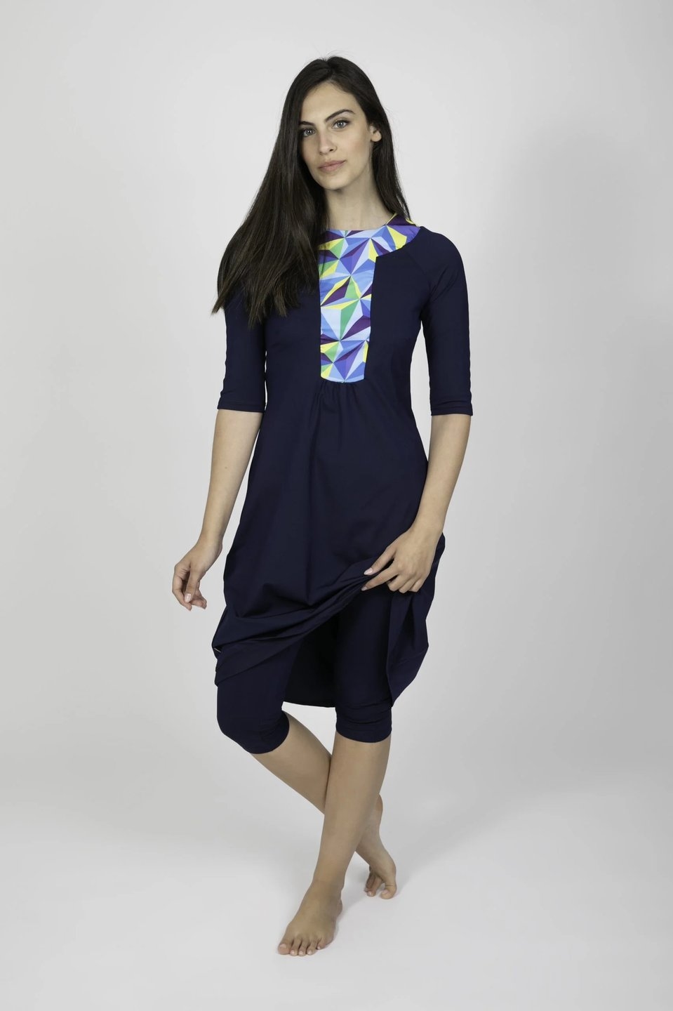 Blue Ethnic Geometric Modest Swimwear - Image 3