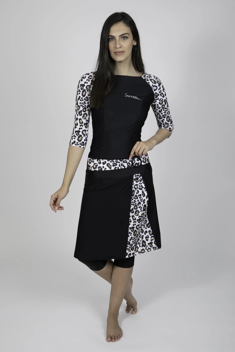 Black Buckle Swim Set with Leopard Print - Image 2