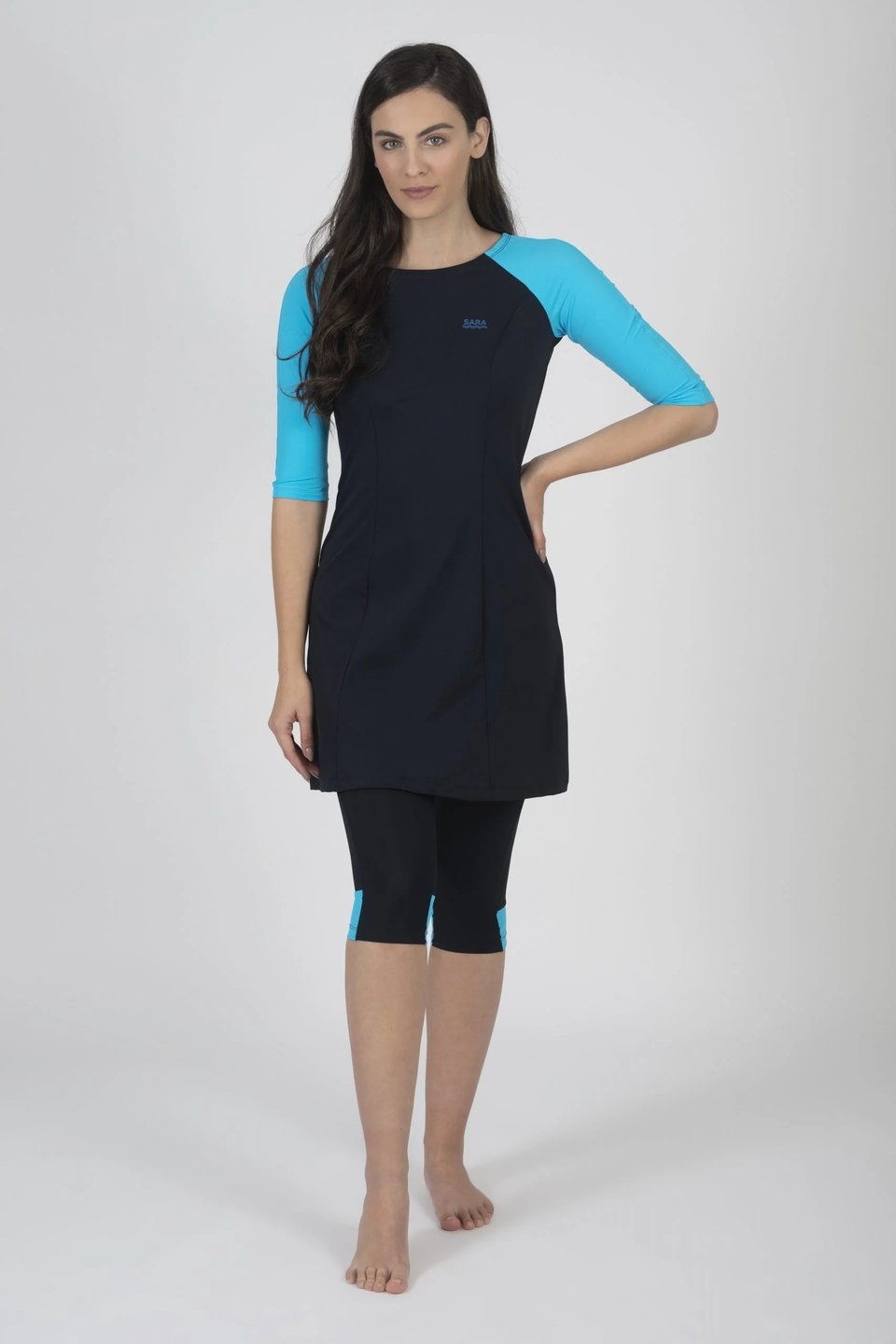 Dark Blue and Light Blue Long Sleeve Tunic for Swim and Sport - Image 3