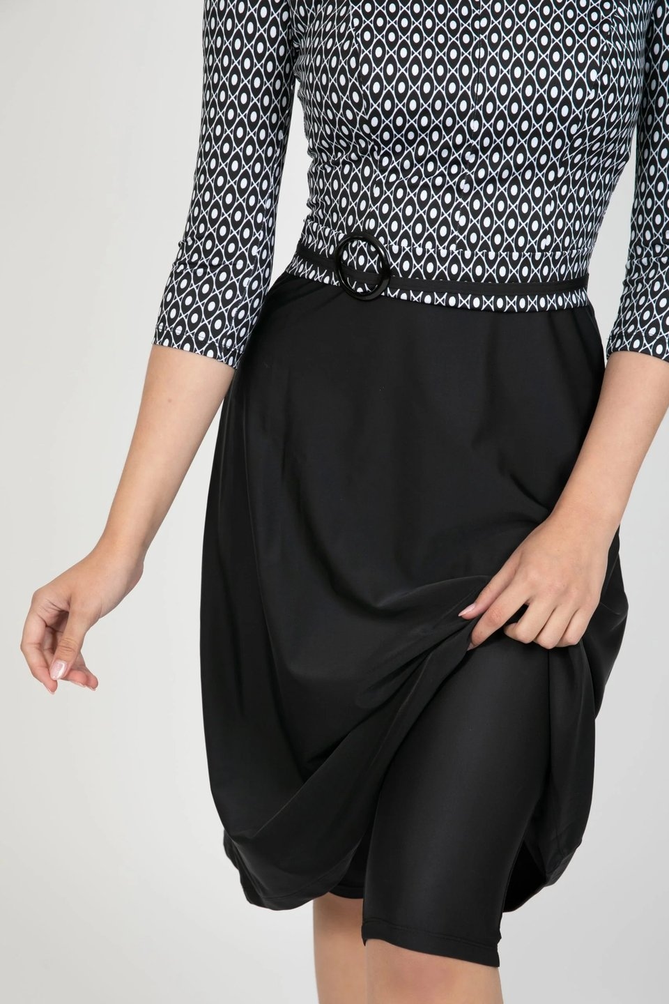 Turban Swim Dress – Black and White - Image 3