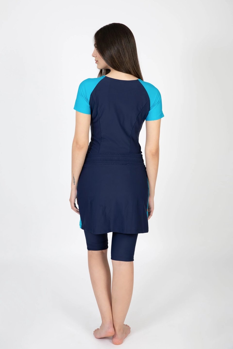 Short Three Piece Swim Set in Navy and Light Blue - Image 3