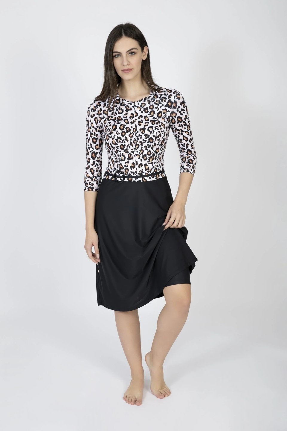 Turban Swim Dress Black Leopard - Image 2