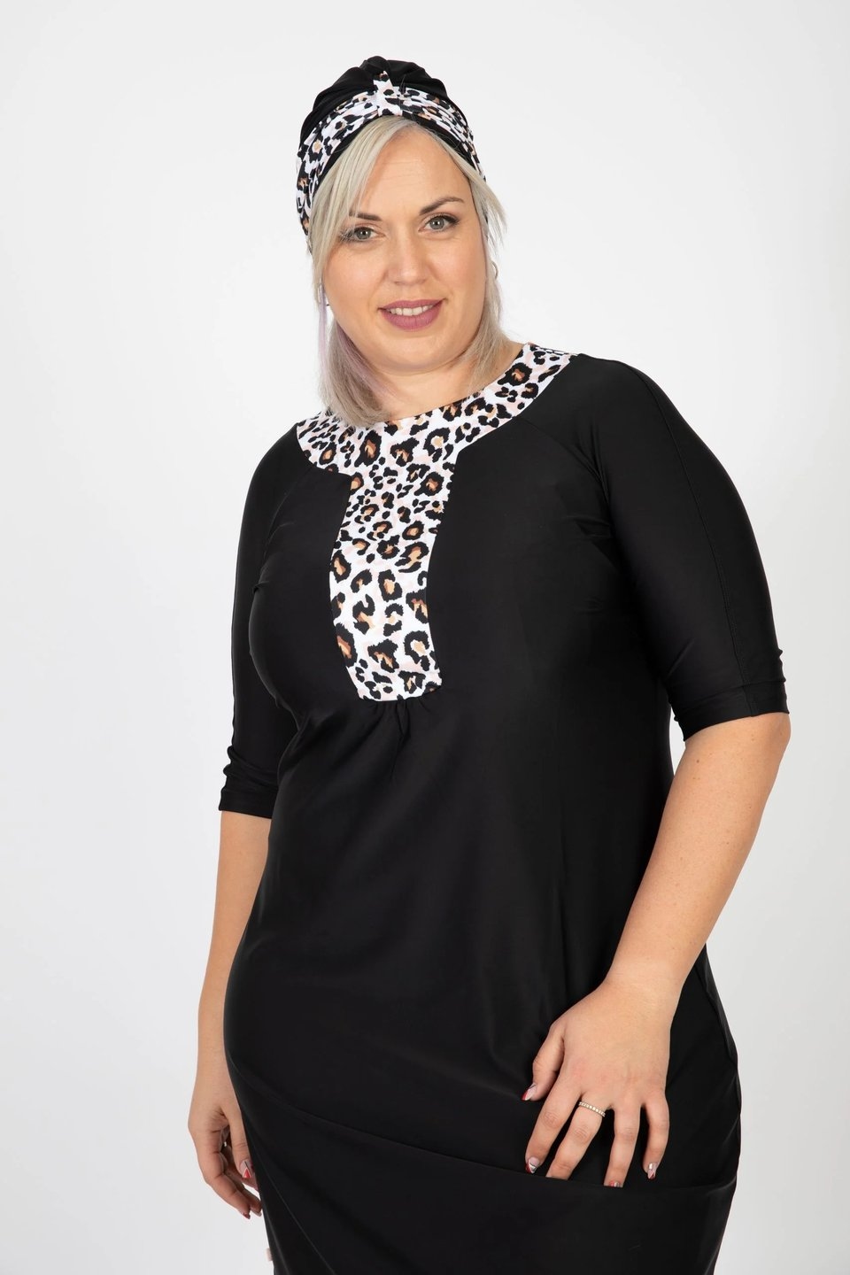 Black Ethnic Swim Set with Pink Leopard Print - Image 5