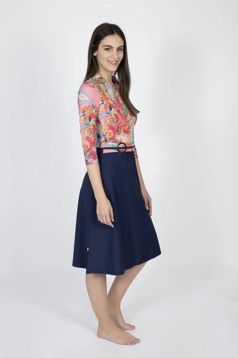 Turban Swim Dress Blue and Pink Cashmere - Image 3