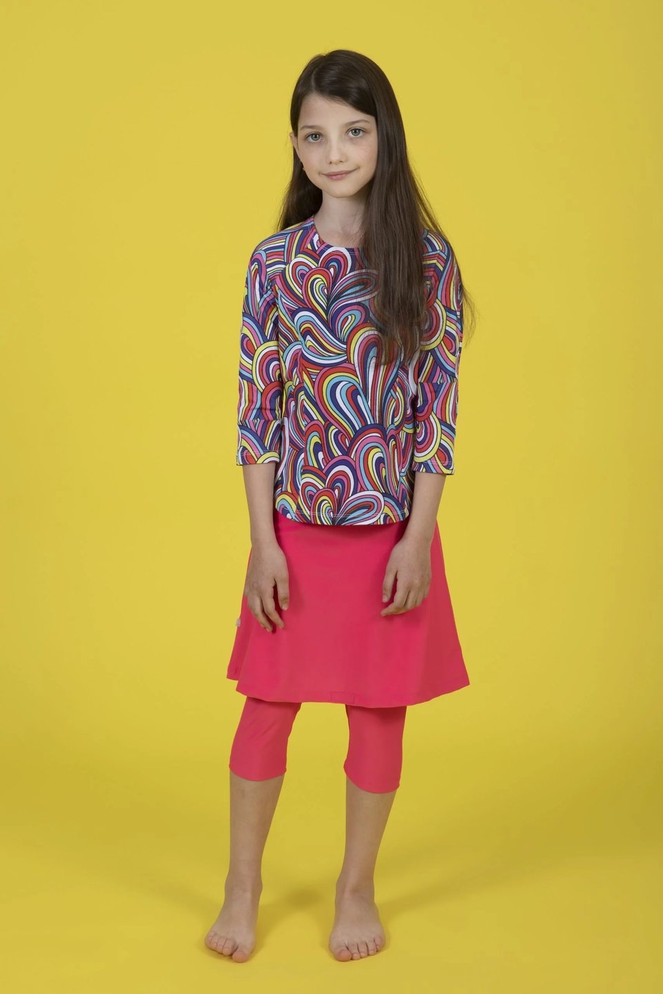Girls Colorful Waves Top and Skirt Swim Set - Image 1