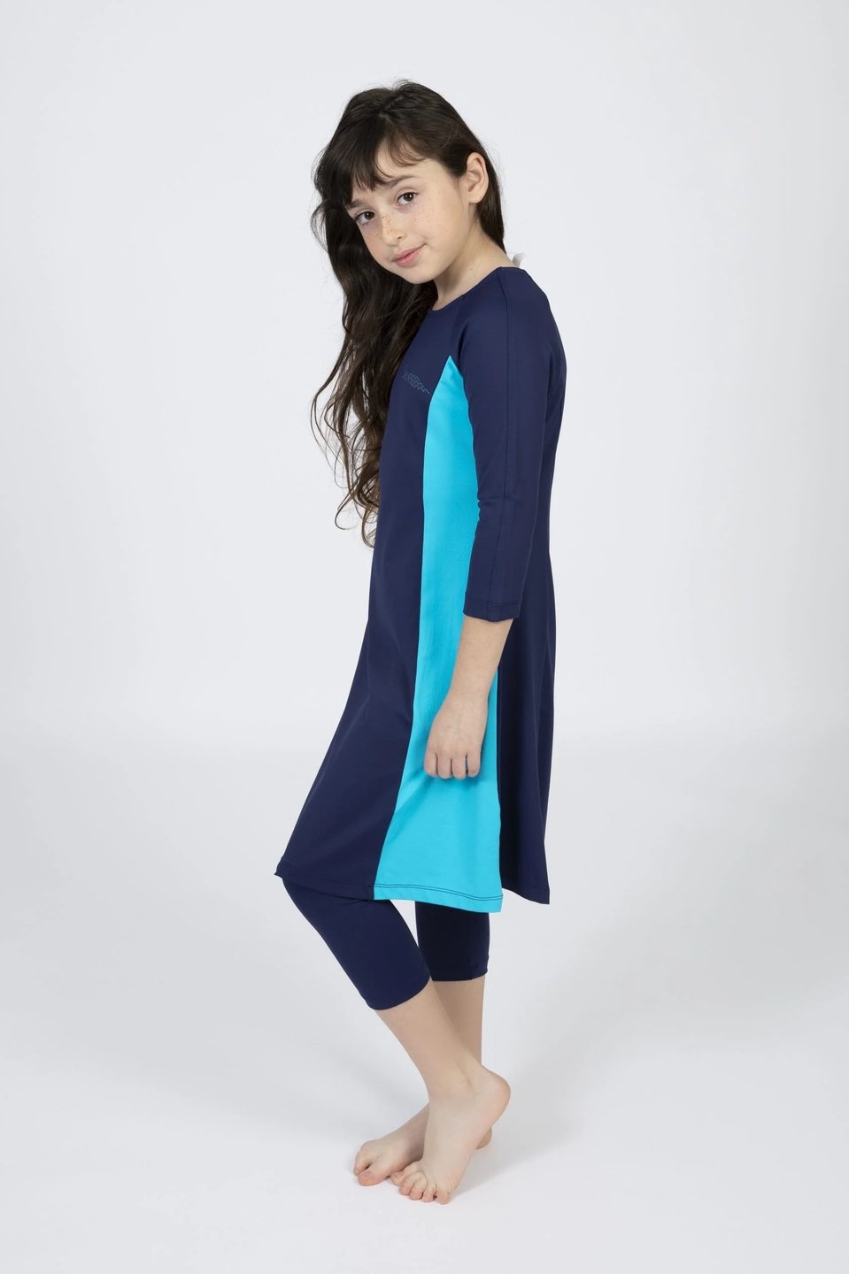 Girls Blue and Light Blue Tunic Swim Set - Image 2