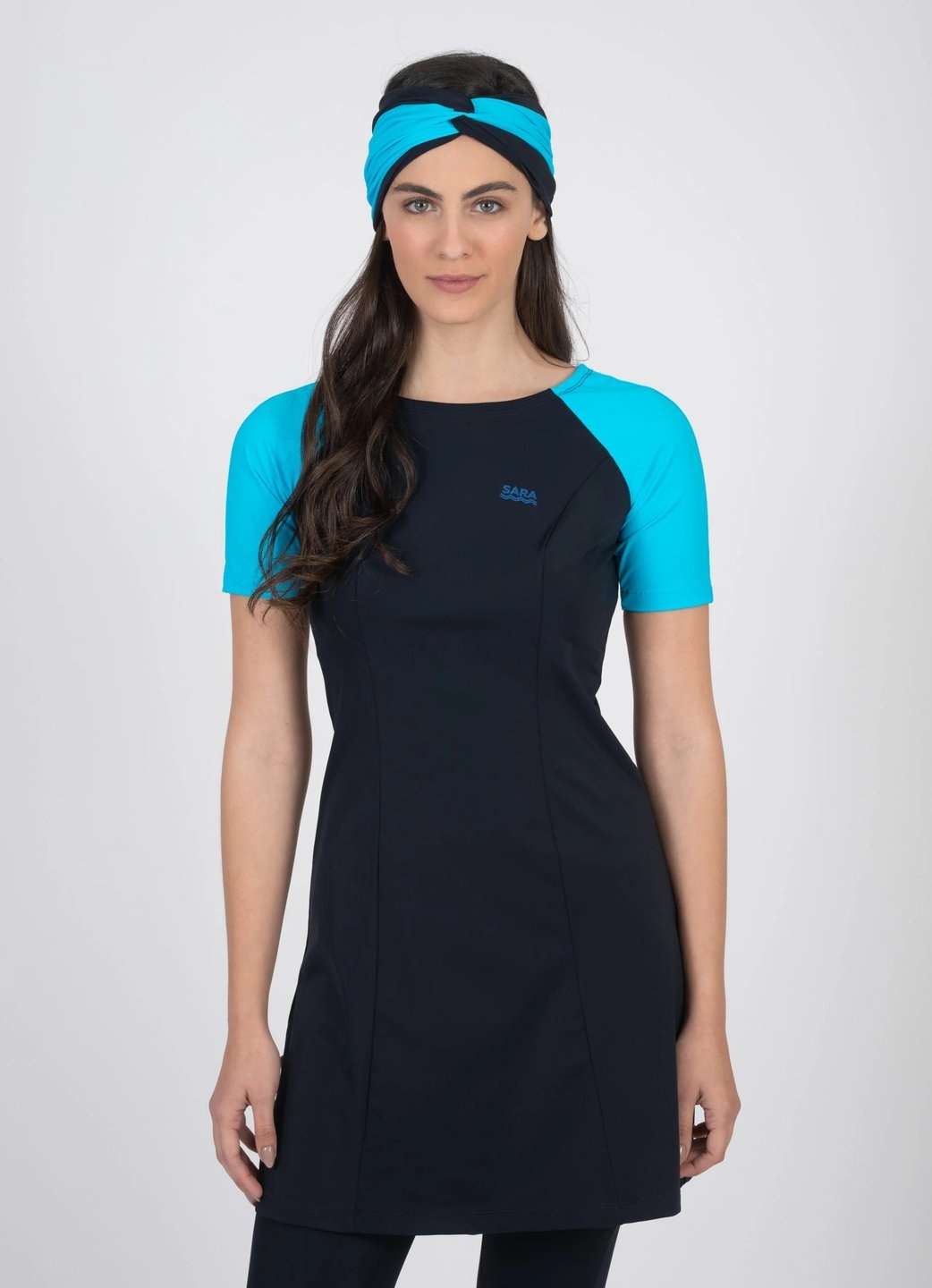 Dark Blue and Light Blue Short Sleeve Tunic for Swim and Sport - Image 3