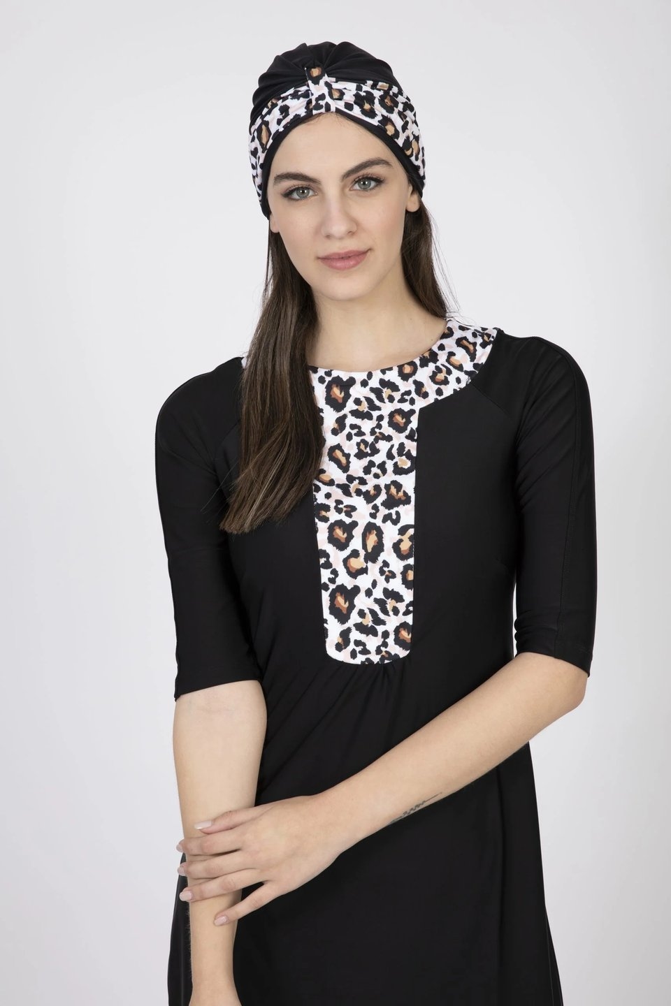Black Ethnic Swim Set with Pink Leopard Print - Image 3
