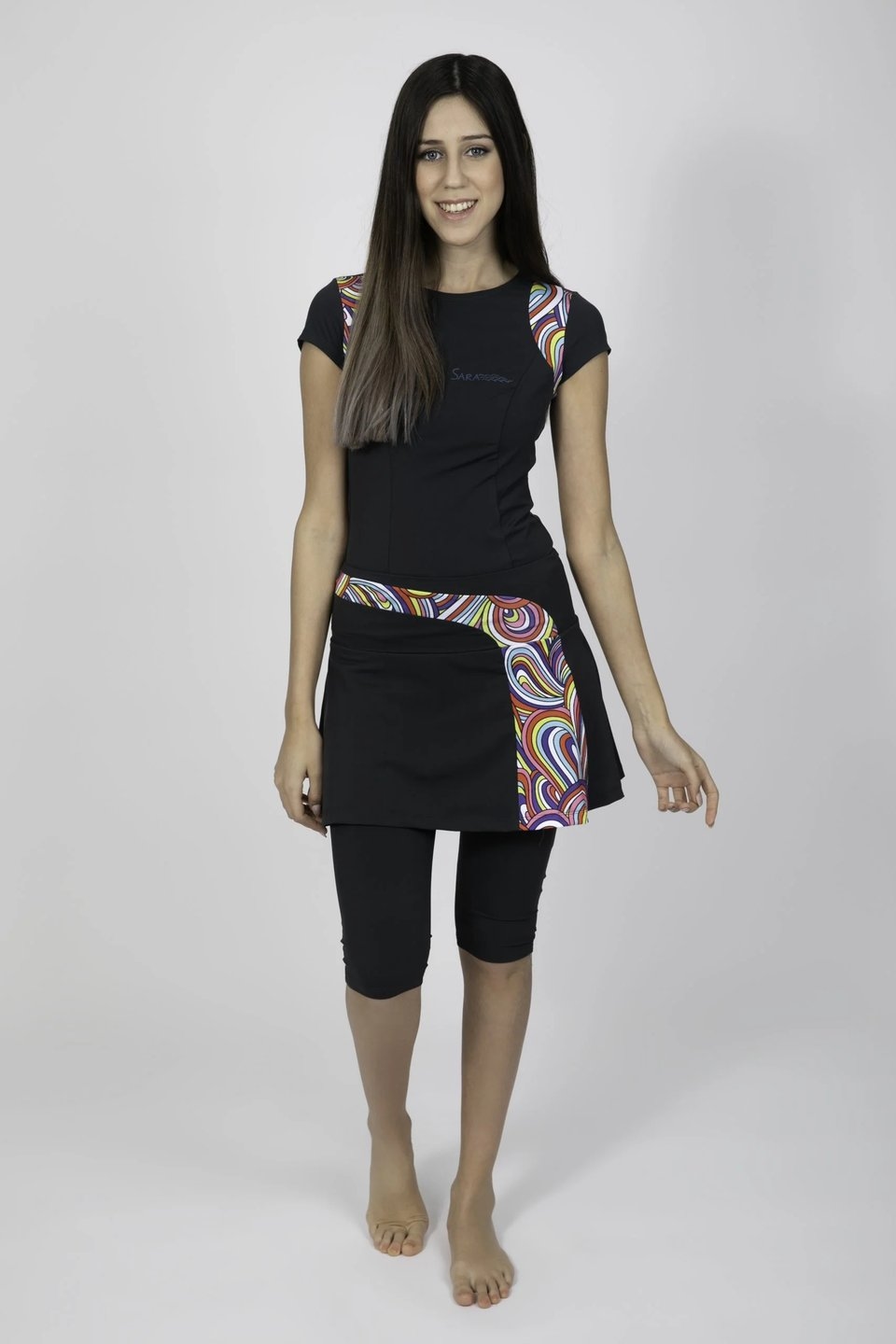 Dark Gray Tennis Style Set with Colorful Rainbow Pattern - Image 1