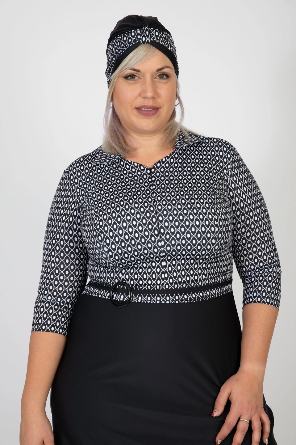 Turban Swim Dress – Black and White - Image 5