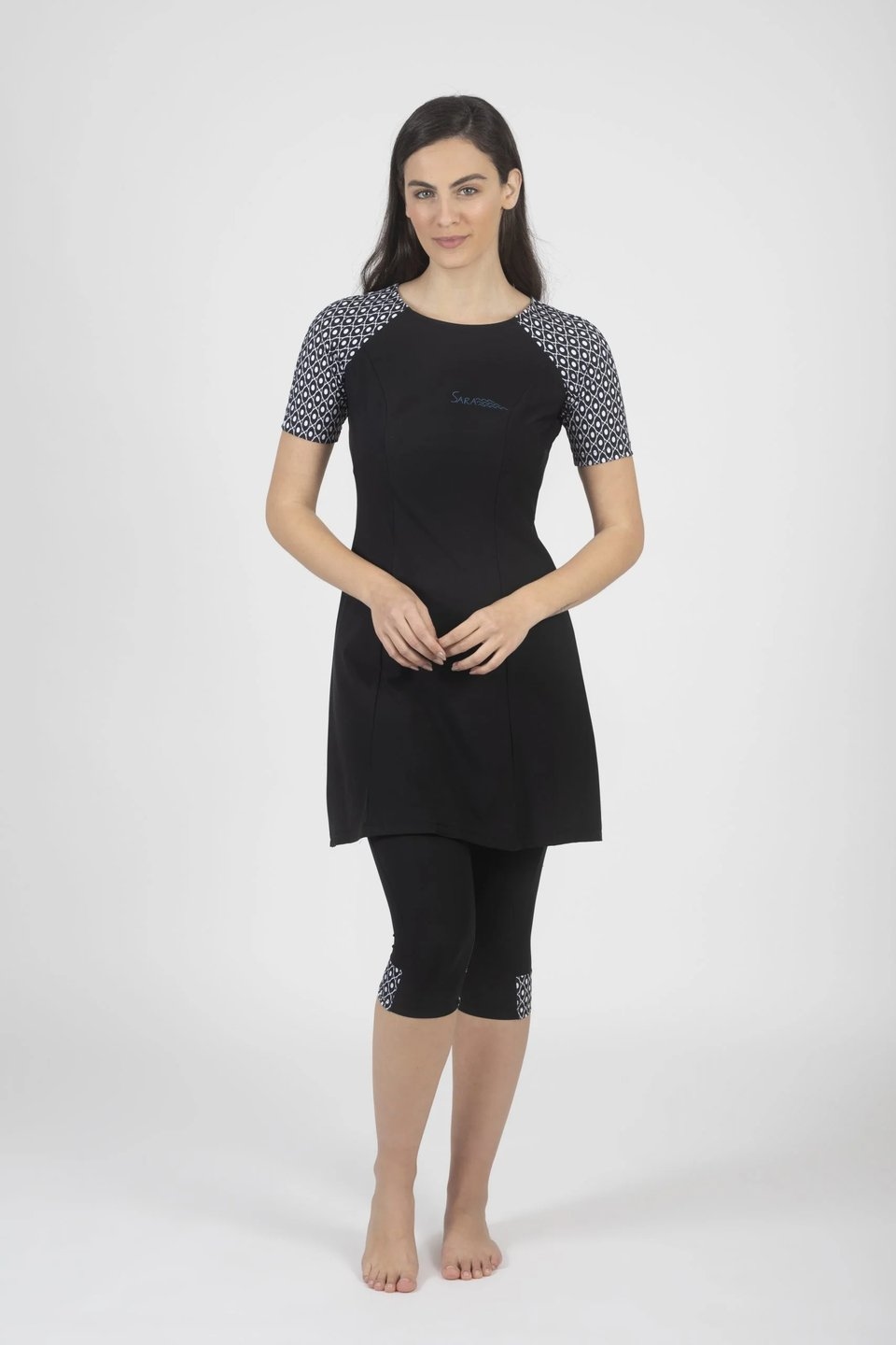 Black and White Short Sleeve Tunic for Swim and Sport - Image 5