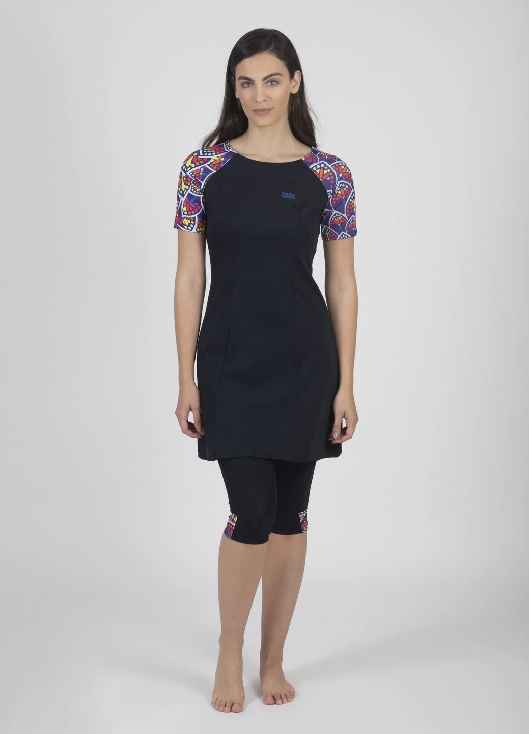 Colorful Leaves Short Sleeve Tunic for Swim and Sport - Image 4