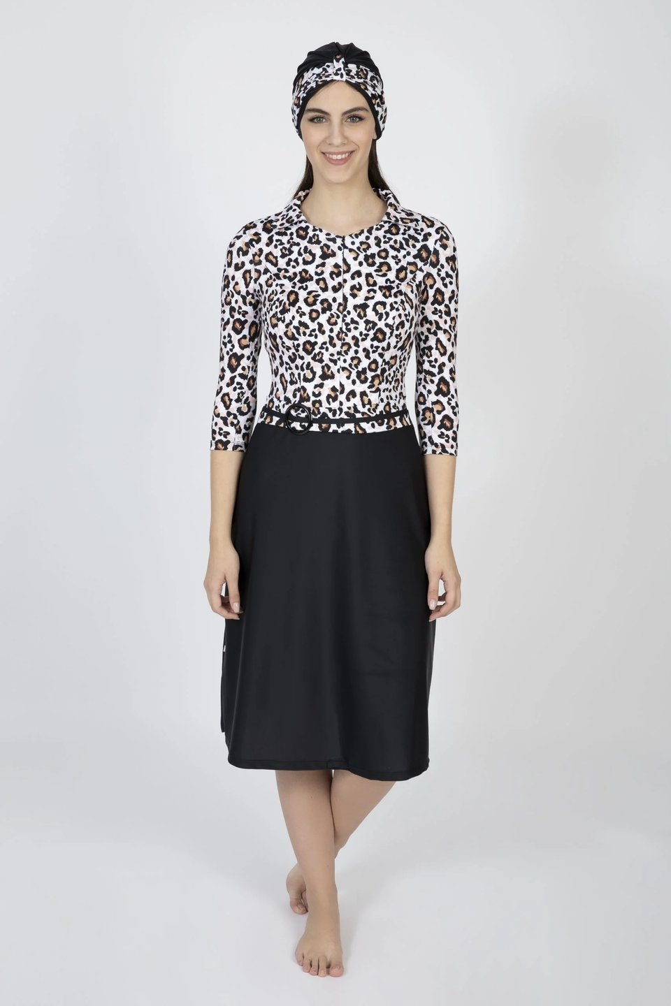 Turban Swim Dress Black Leopard - Image 3
