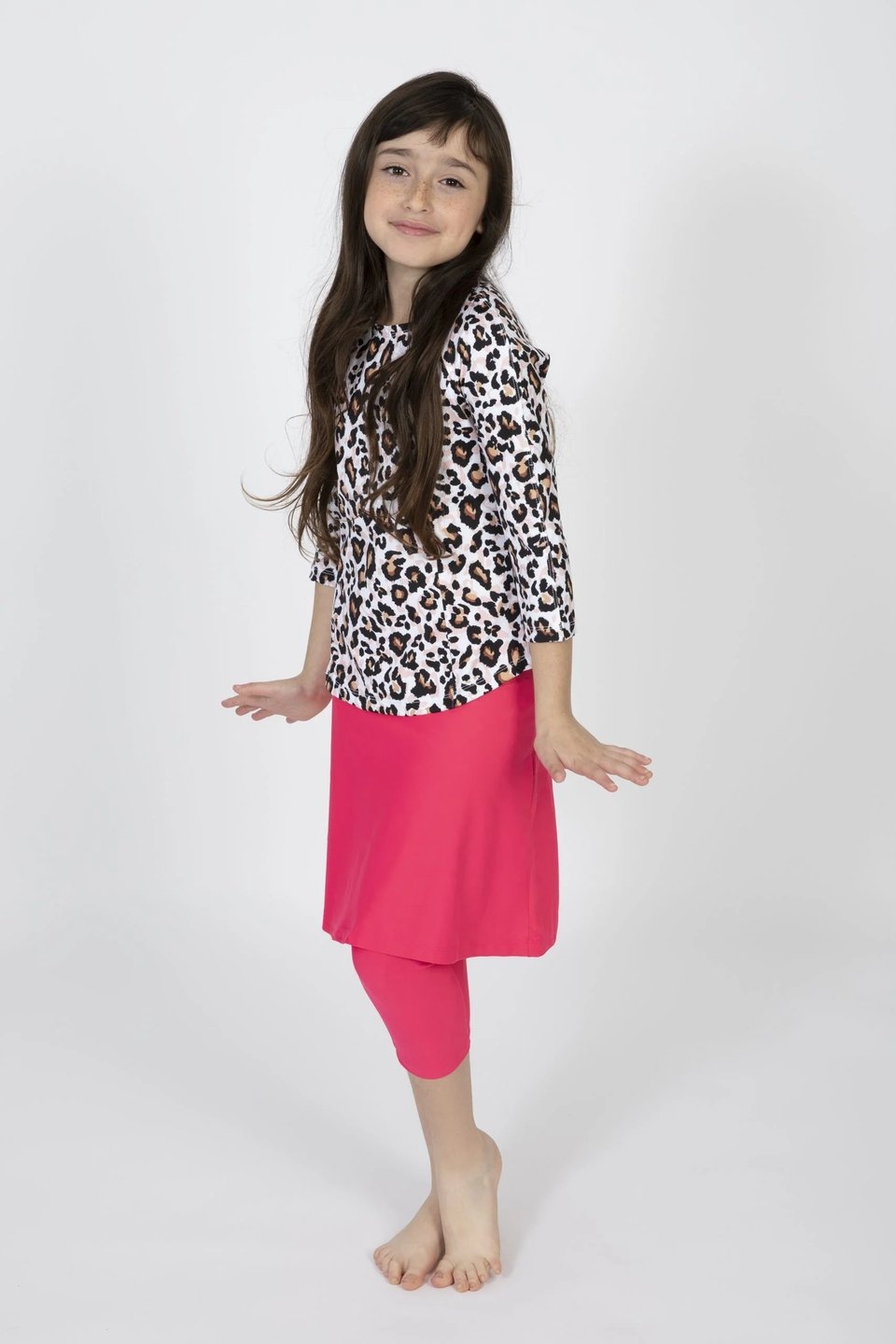 Girls Pink Leopard Top and Skirt Swim Set Mini Me - Image 2