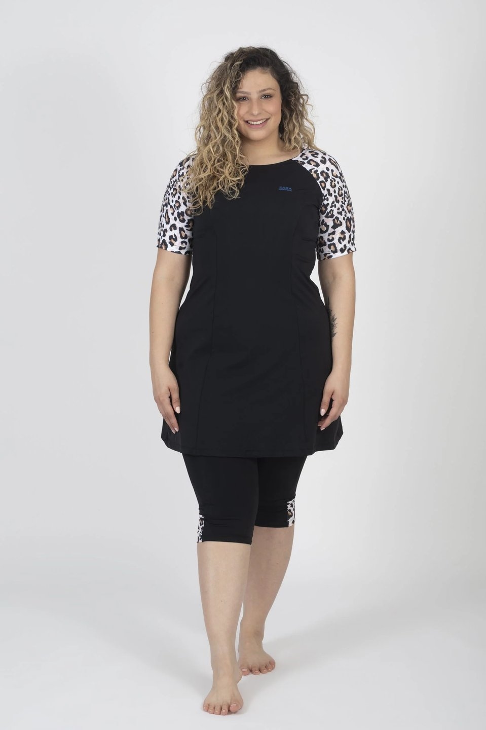 Leopard Print Short Sleeve Tunic for Swim and Sport - Image 1