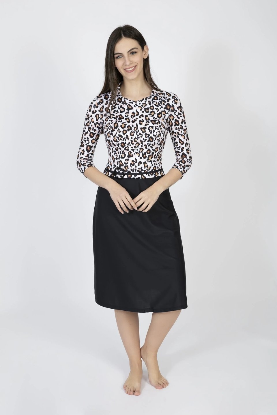 Turban Swim Dress Black Leopard - Image 1