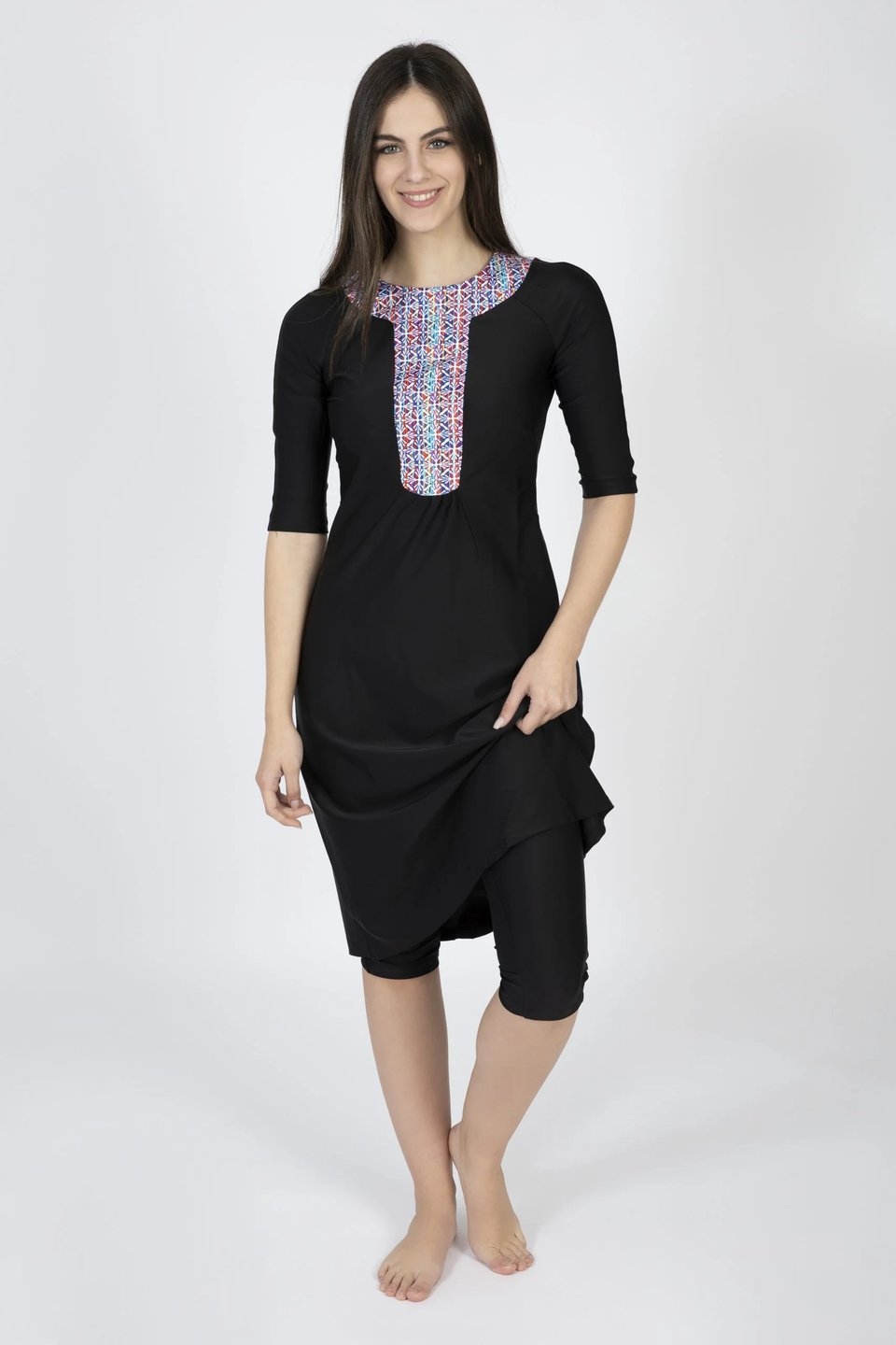 Black Ethnic Swim Set with Colorful Stained Glass Print - Image 2