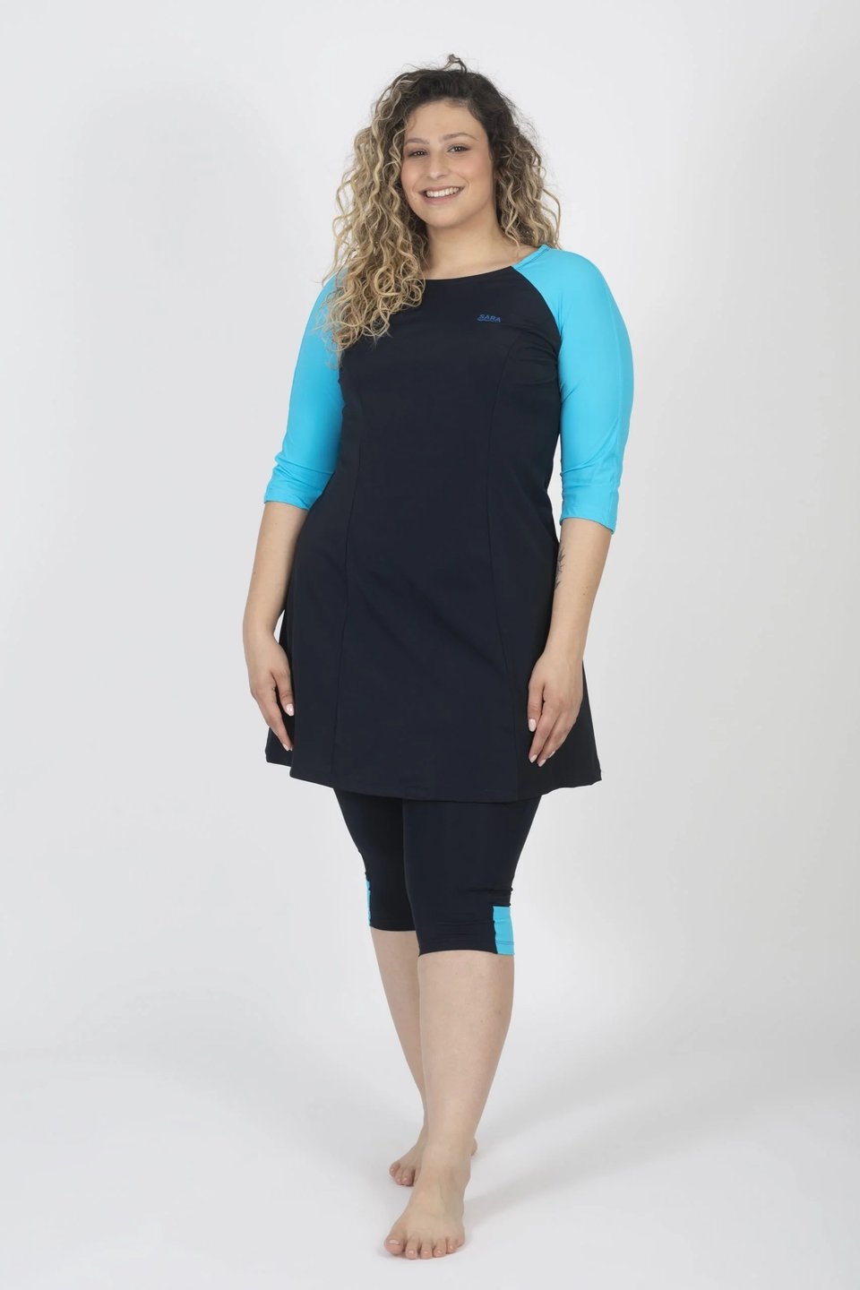 Dark Blue and Light Blue Long Sleeve Tunic for Swim and Sport - Image 2