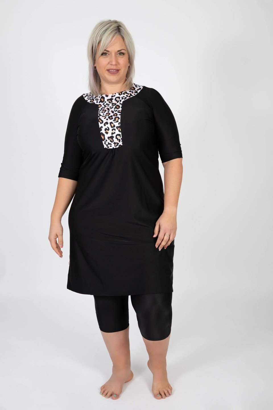 Black Ethnic Swim Set with Pink Leopard Print - Image 4