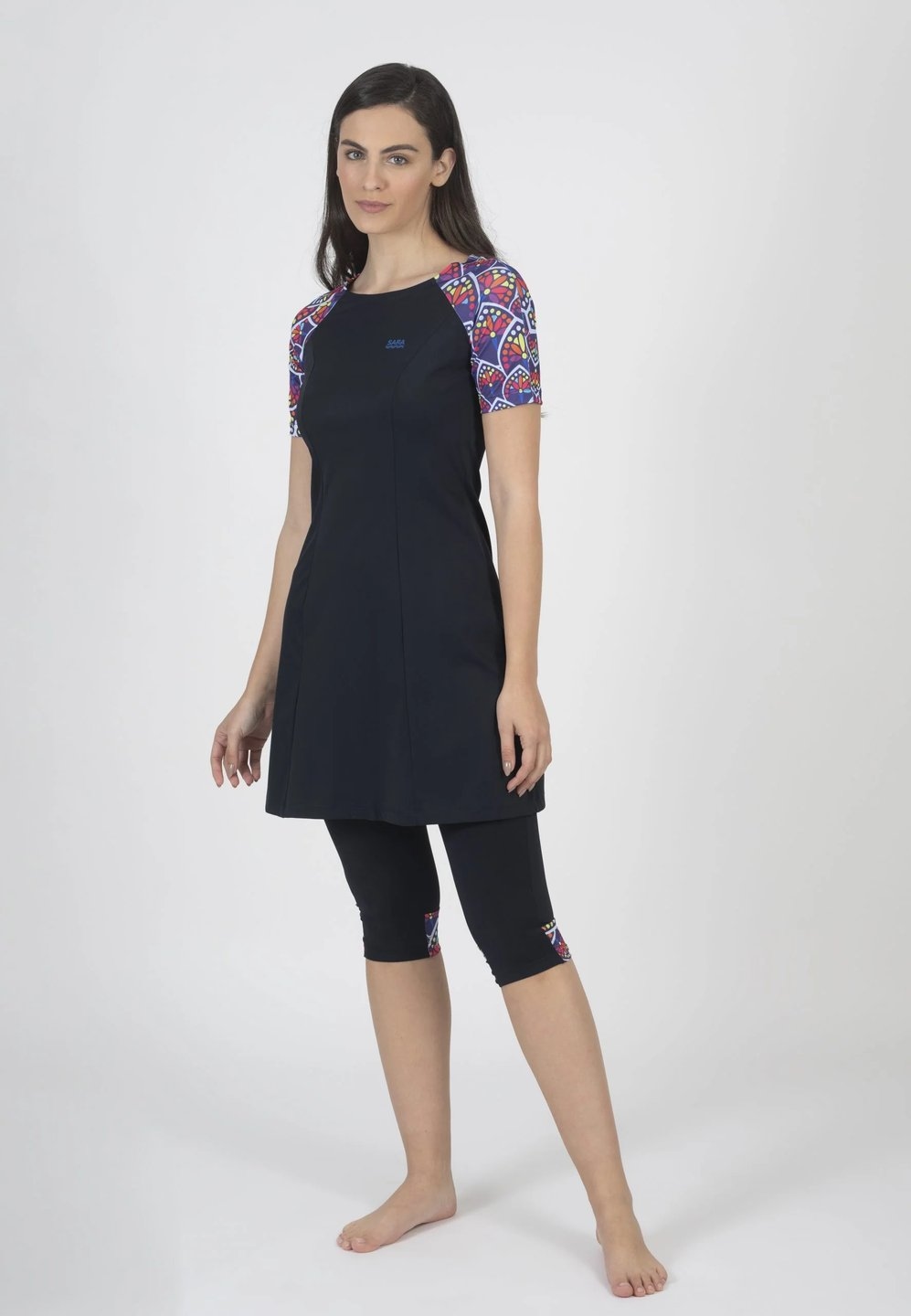 Colorful Leaves Short Sleeve Tunic for Swim and Sport - Image 3