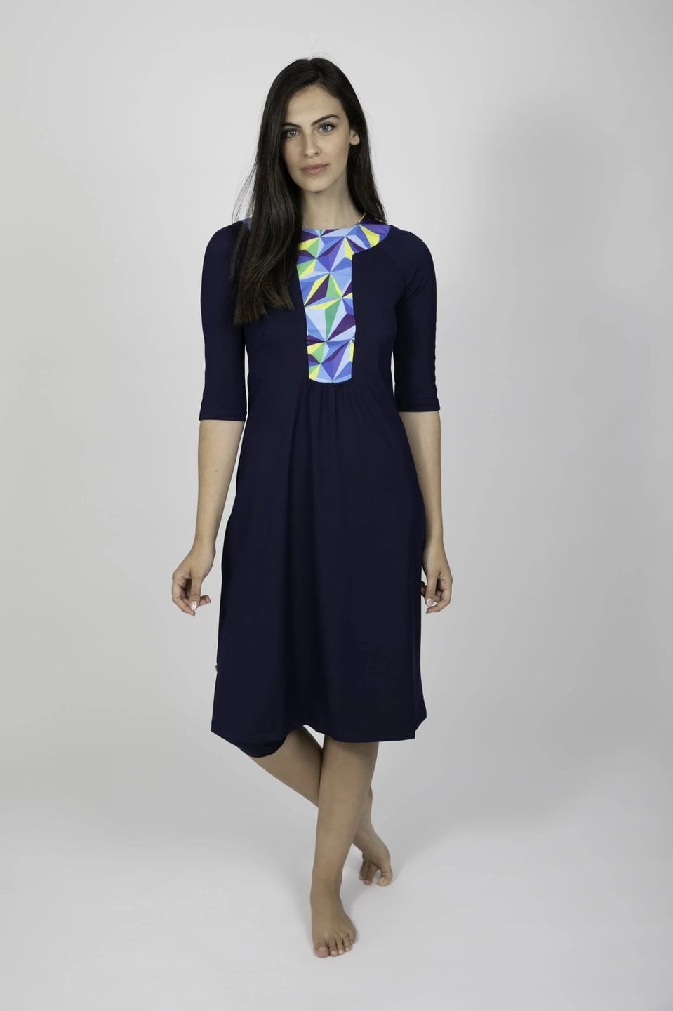 Blue Ethnic Geometric Modest Swimwear