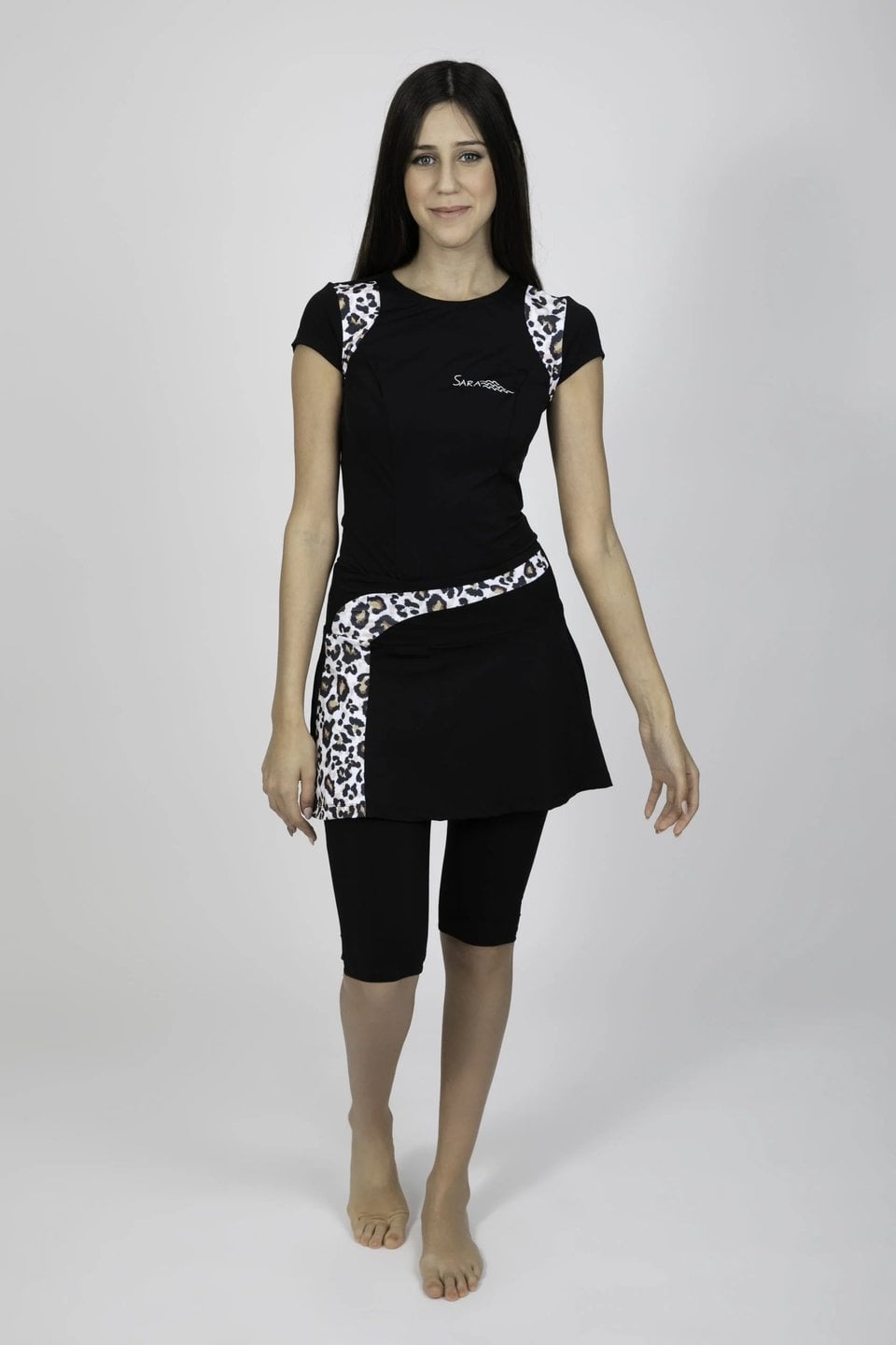 Black Tennis Style Set with Leopard Detail