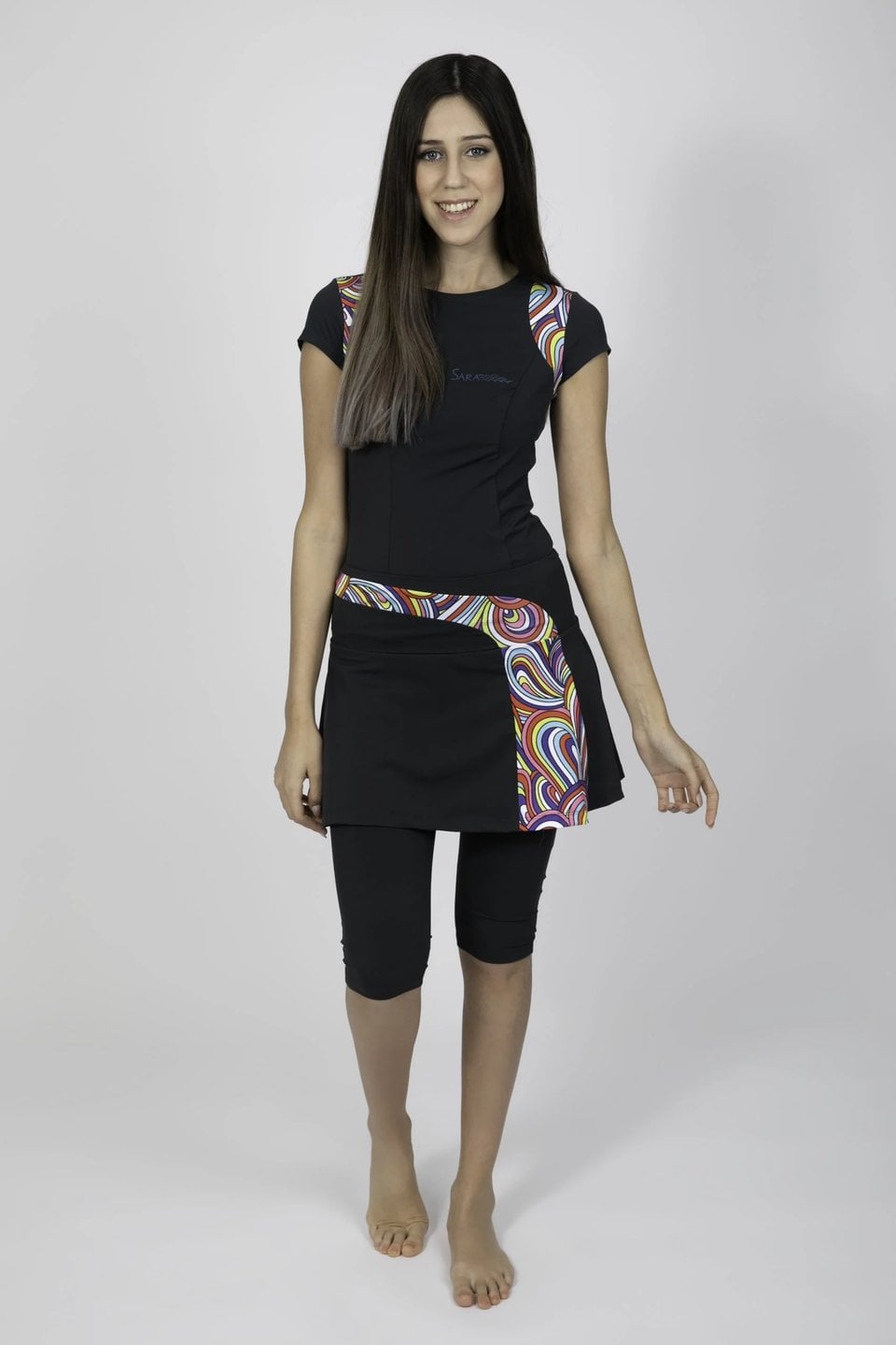 Dark Gray Tennis Style Set with Colorful Rainbow Pattern
