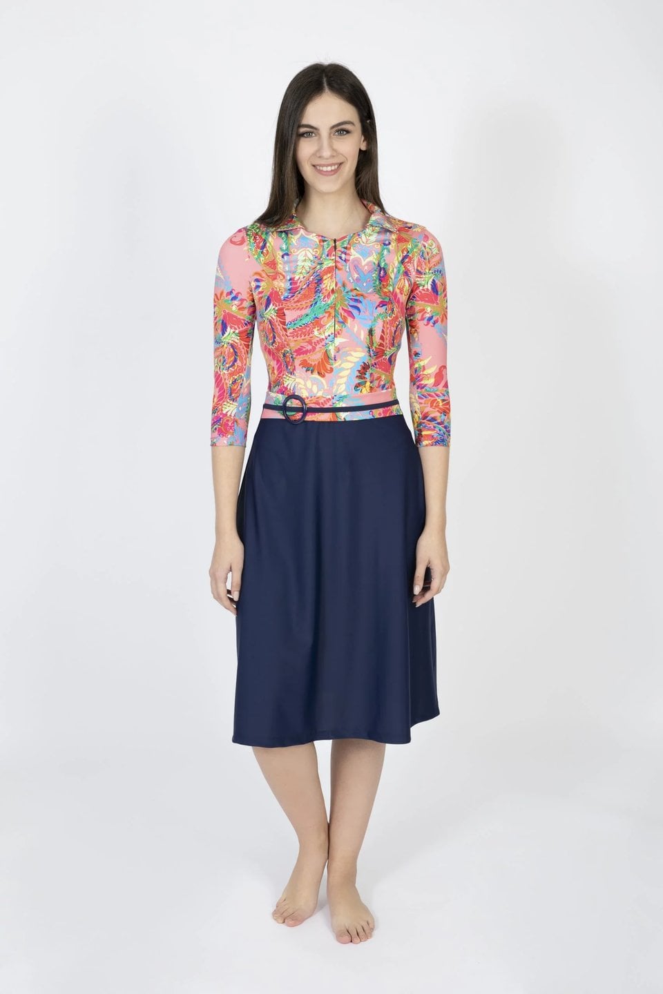 Turban Swim Dress Blue and Pink Cashmere