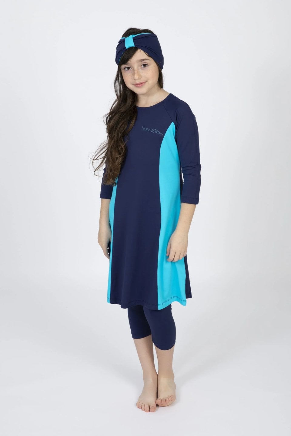 Girls Blue and Light Blue Tunic Swim Set