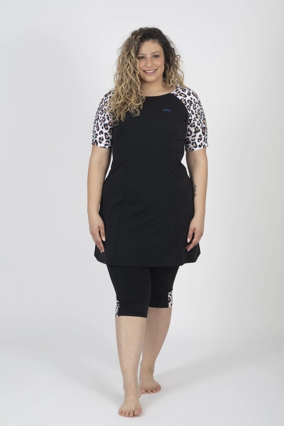 Leopard Print Short Sleeve Tunic for Swim and Sport