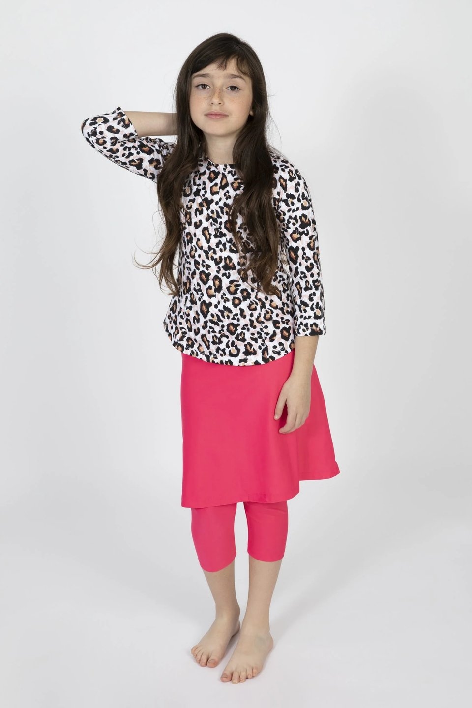 Girls Pink Leopard Top and Skirt Swim Set Mini Me - Image 1