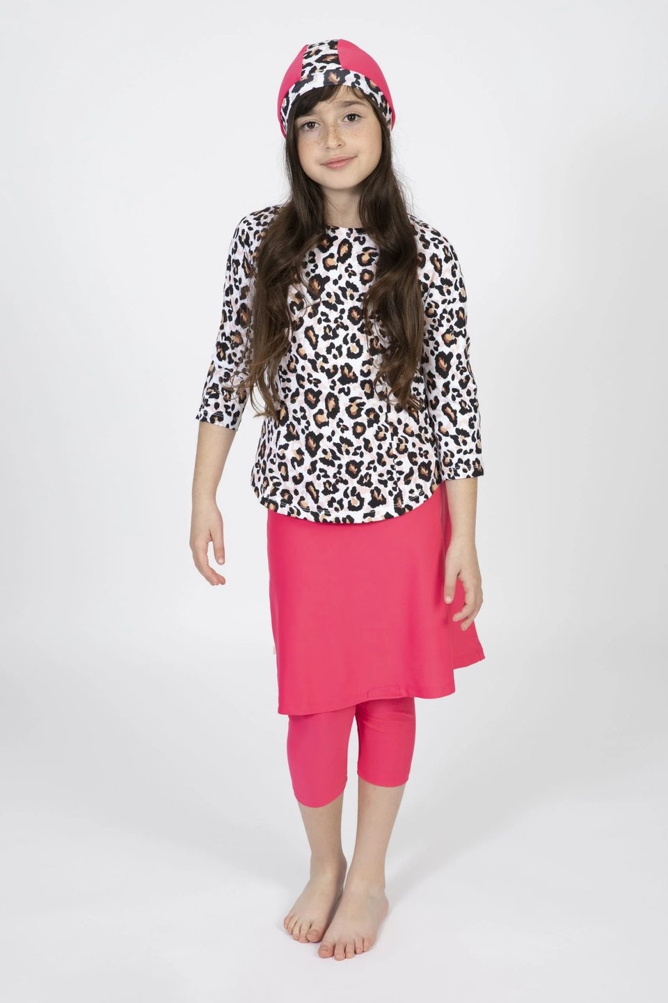 Girls Pink Leopard Top and Skirt Swim Set Mini Me - Image 4
