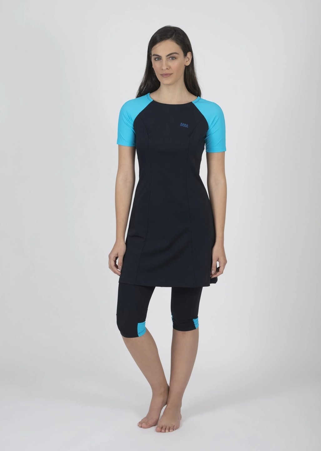 Dark Blue and Light Blue Short Sleeve Tunic for Swim and Sport - Image 2